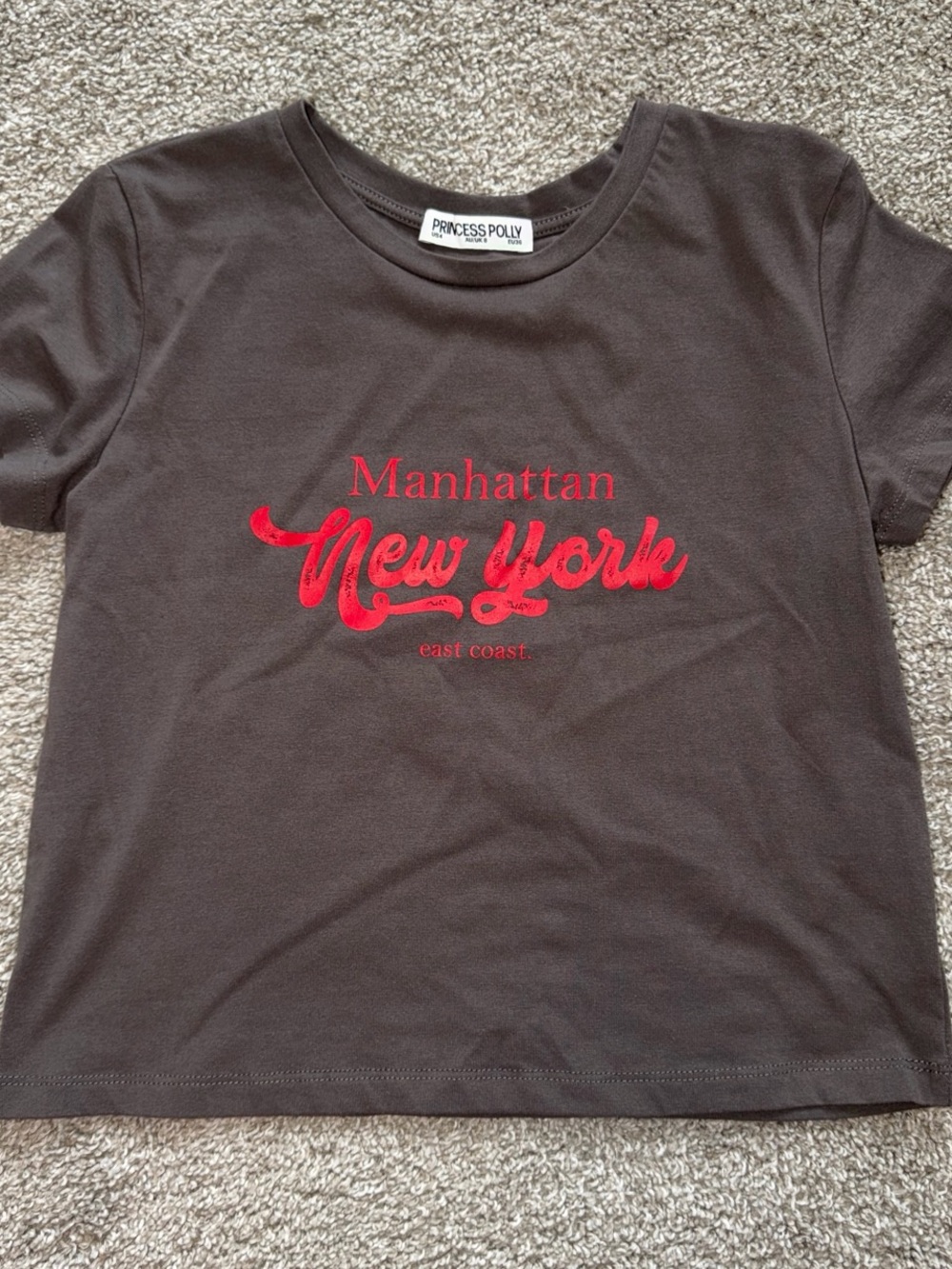 Princess Polly Brown Baby Tee with Red Manhattan New York Graphic